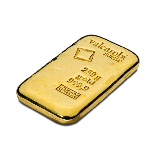 Cast gold bar Valcambi 250 g